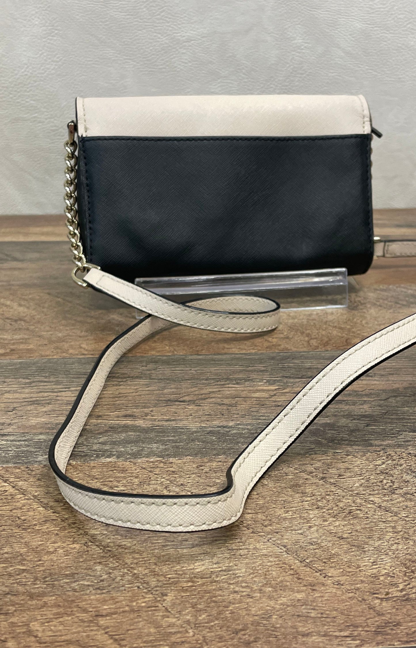 Kate Spade Cream Black Saffiano Leather Colorblock Chain Crossbody Bag