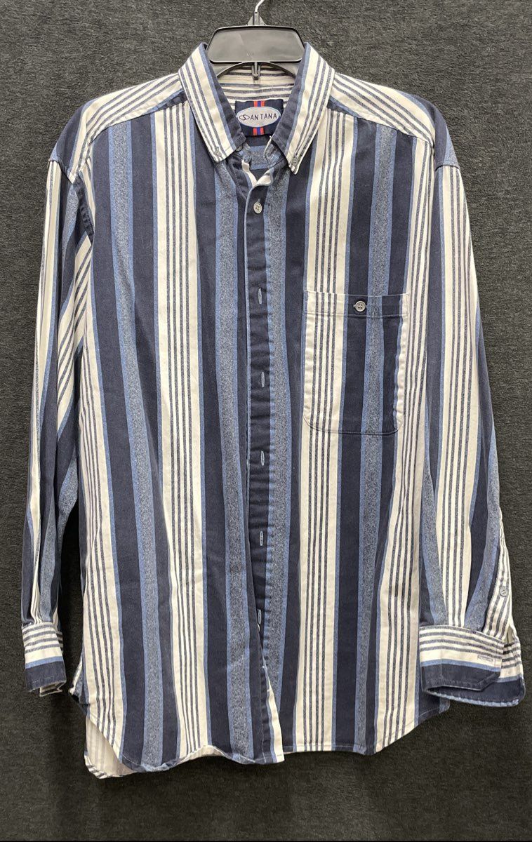 Vintage 90s Santana Striped Long Sleeve Button Down Shirt Sz L