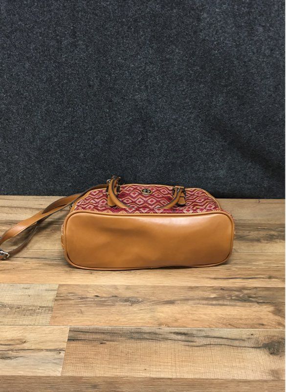 Giani Bernini Red Tan Graphic Canvas Satchel Crossbody Bag Leather Trim