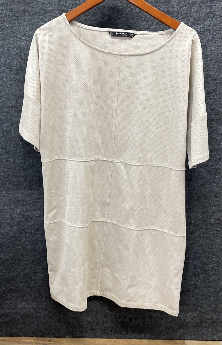 Zara Basic Women's Beige Perforated Laser Cut Long Shirt Tunic Sz S