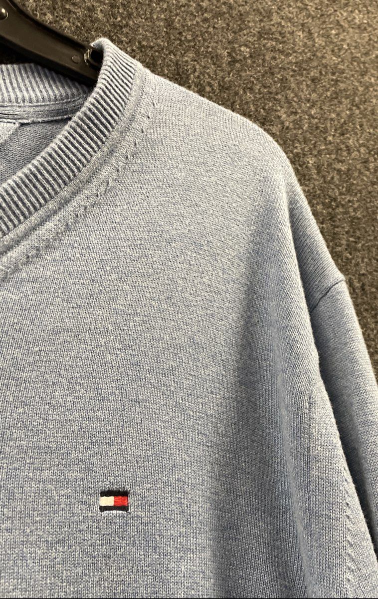 Tommy Hilfiger Men's V-Neck Sweater Light Blue 100% Cotton Knit Sz XL