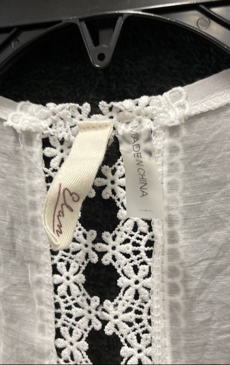 Elan Women's White Boho Cinch Waist Lace Trim Kimono Cardigan Cover-Up Sz S