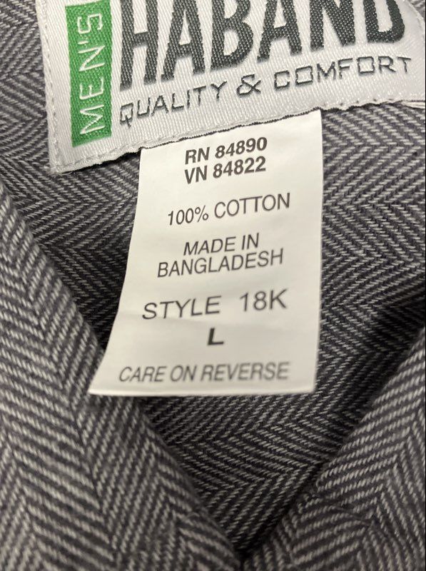 Haband Men's Gray Herringbone 100% Cotton Long Sleeve Button Down Shirt Sz L