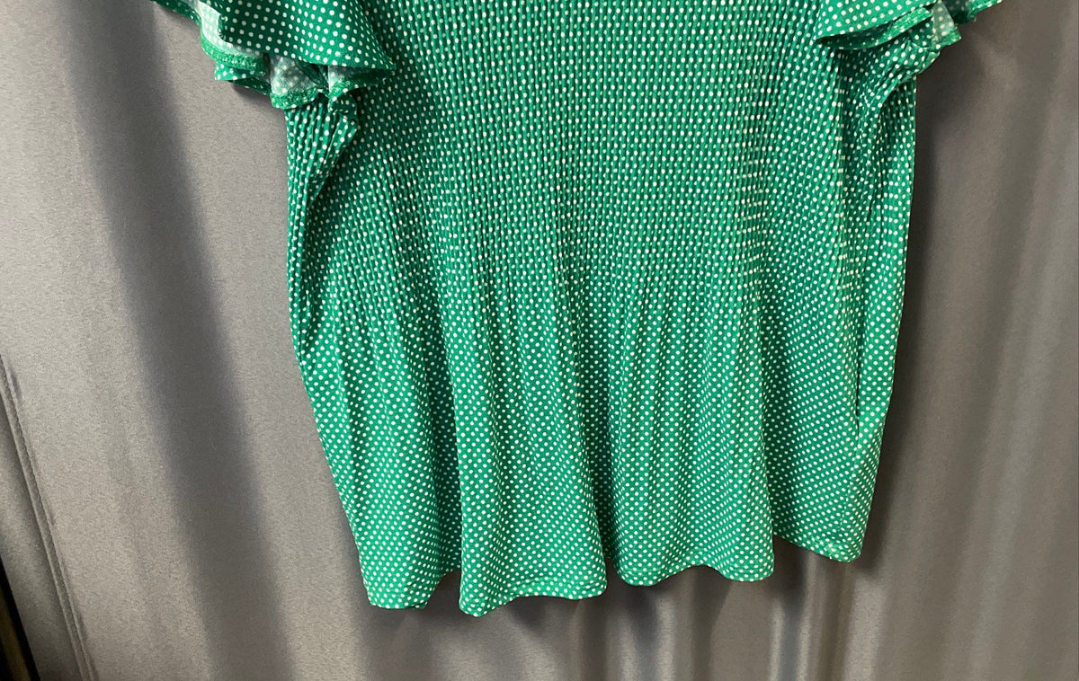 Adrianna Papell Women's Green Polka Dot Pleated Knit Double Sleeve Top M NWT