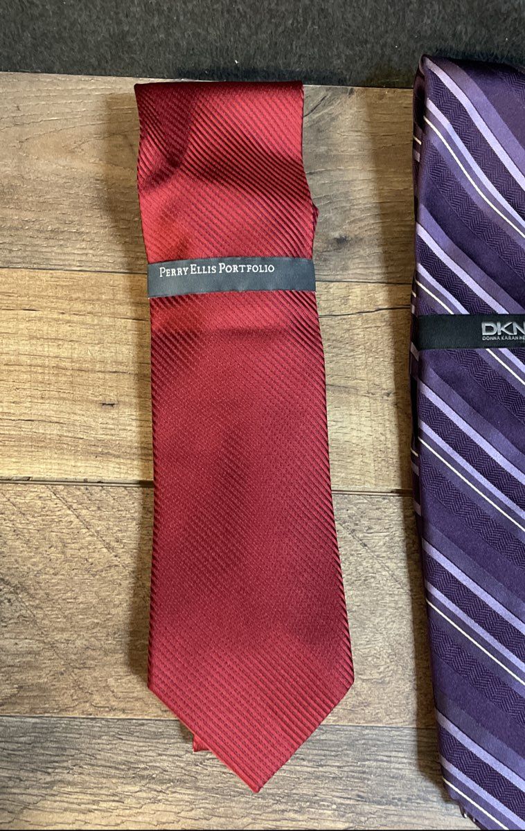 Perry Ellis & DKNY Men's Silk Satin Necktie Lot Red Purple Green 3pc NWT
