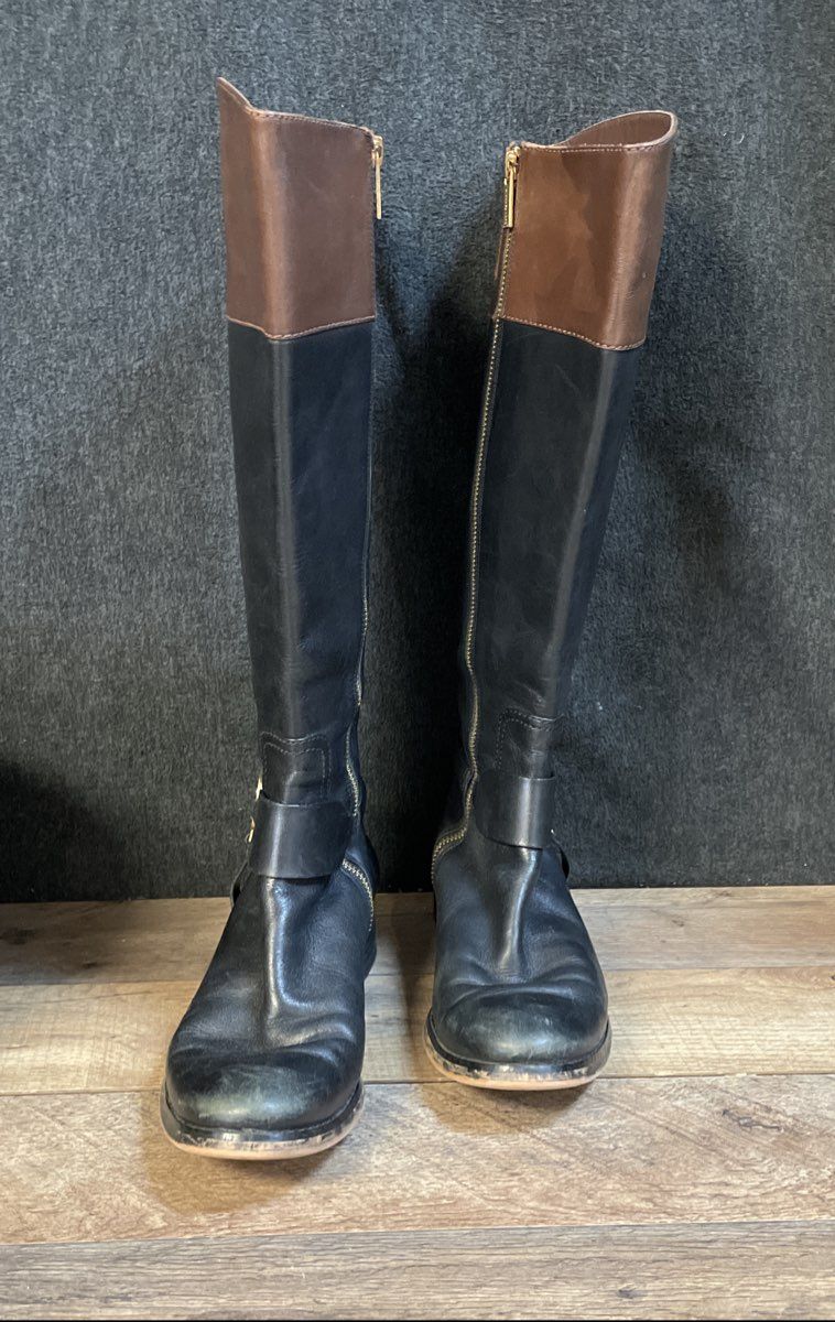 Michael Kors Two Tone Black Brown Leather Riding Boots Women's Size 8M