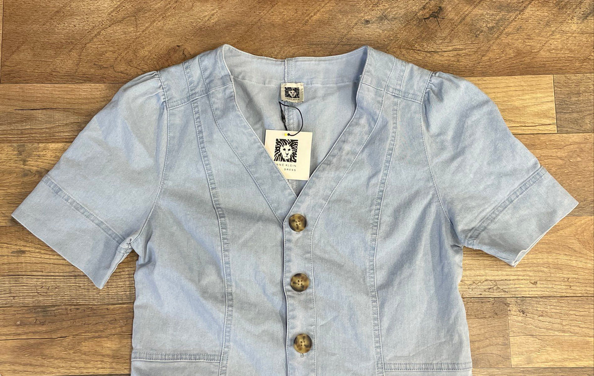 NWT Anne Klein Women's Blue Huntington Wash Chambray Button Front Dress Size M