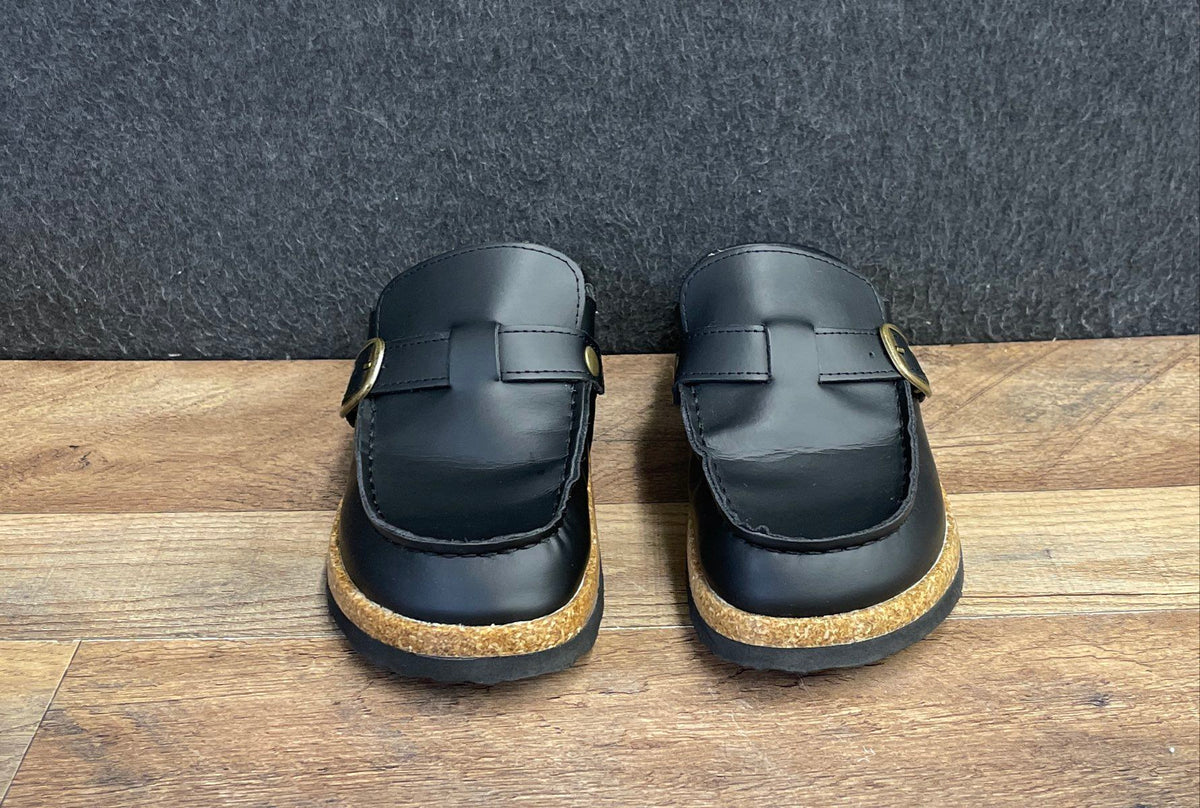 Project Cloud Black Genuine Leather Buckle Loafer Mule Clogs Women's Size 6.5