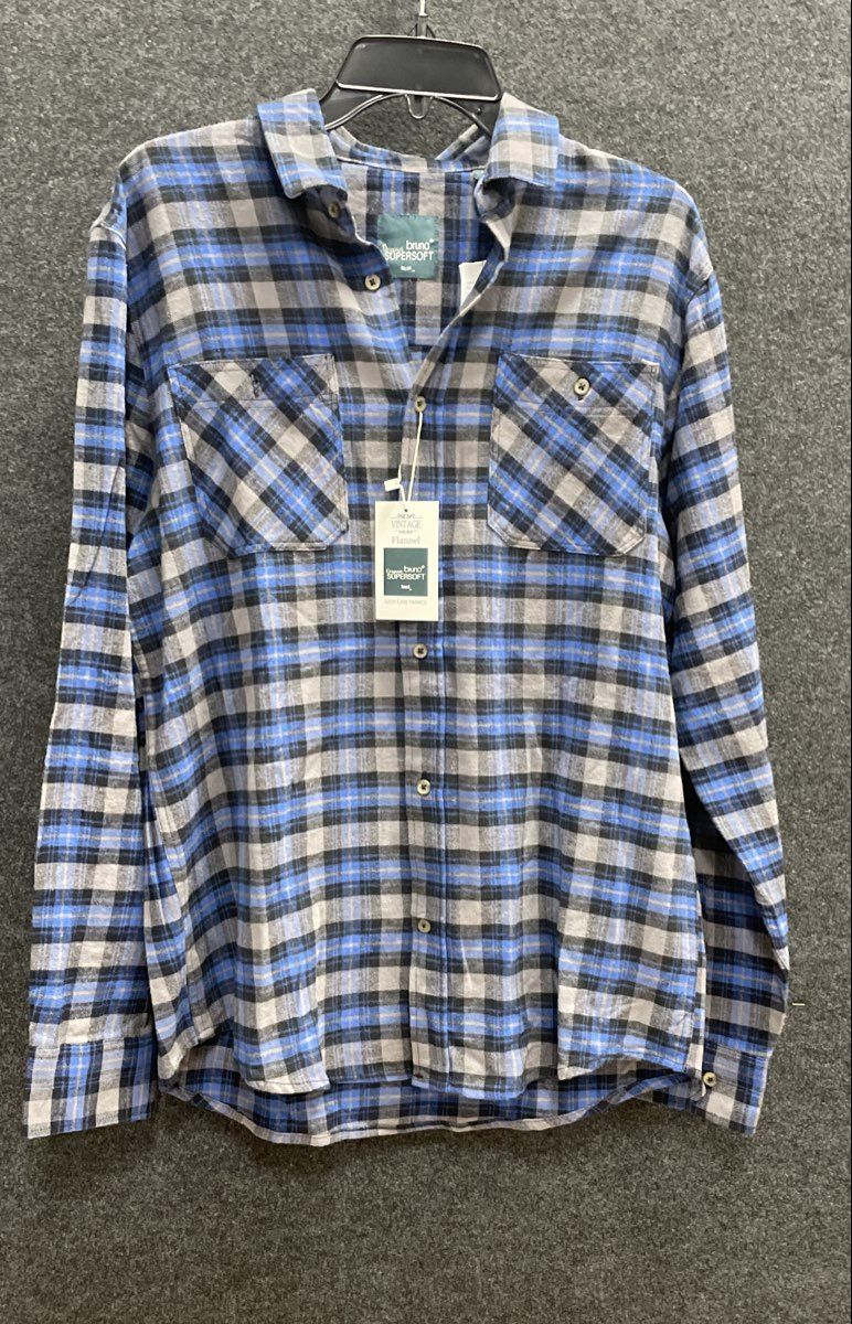 Bruno Men's Flannel Shirt Blue Black Gray Plaid Supersoft Cotton Sz M NWT