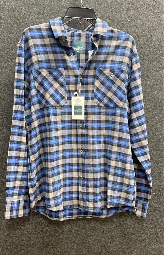 Bruno Men's Flannel Shirt Blue Black Gray Plaid Supersoft Cotton Sz M NWT