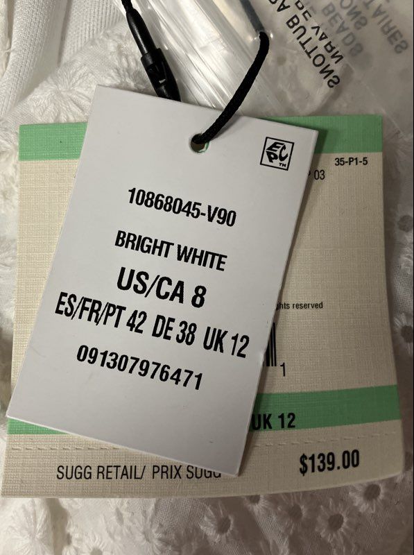 Anne Klein Women's Bright White Eyelet Sleeveless Button Front Shirt Dress NWT 8