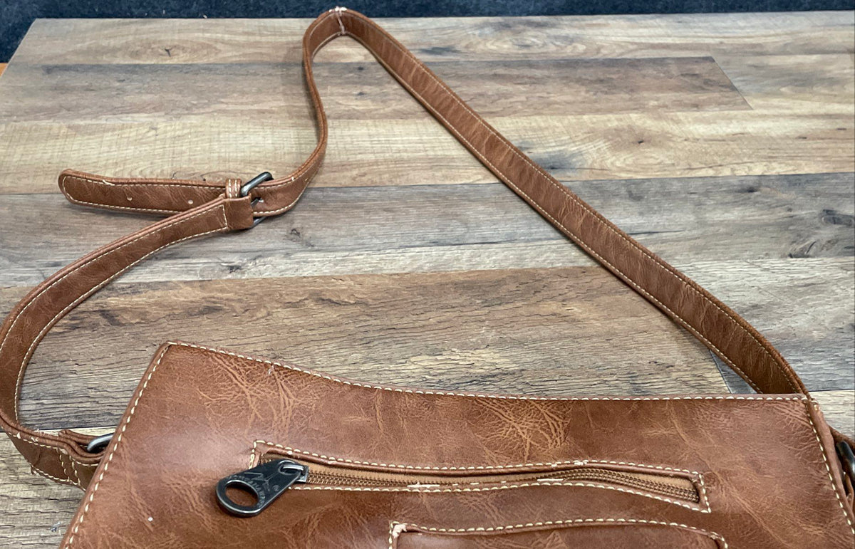 Montana West Brown Leather Studded Southwestern Crossbody Bag Western Style