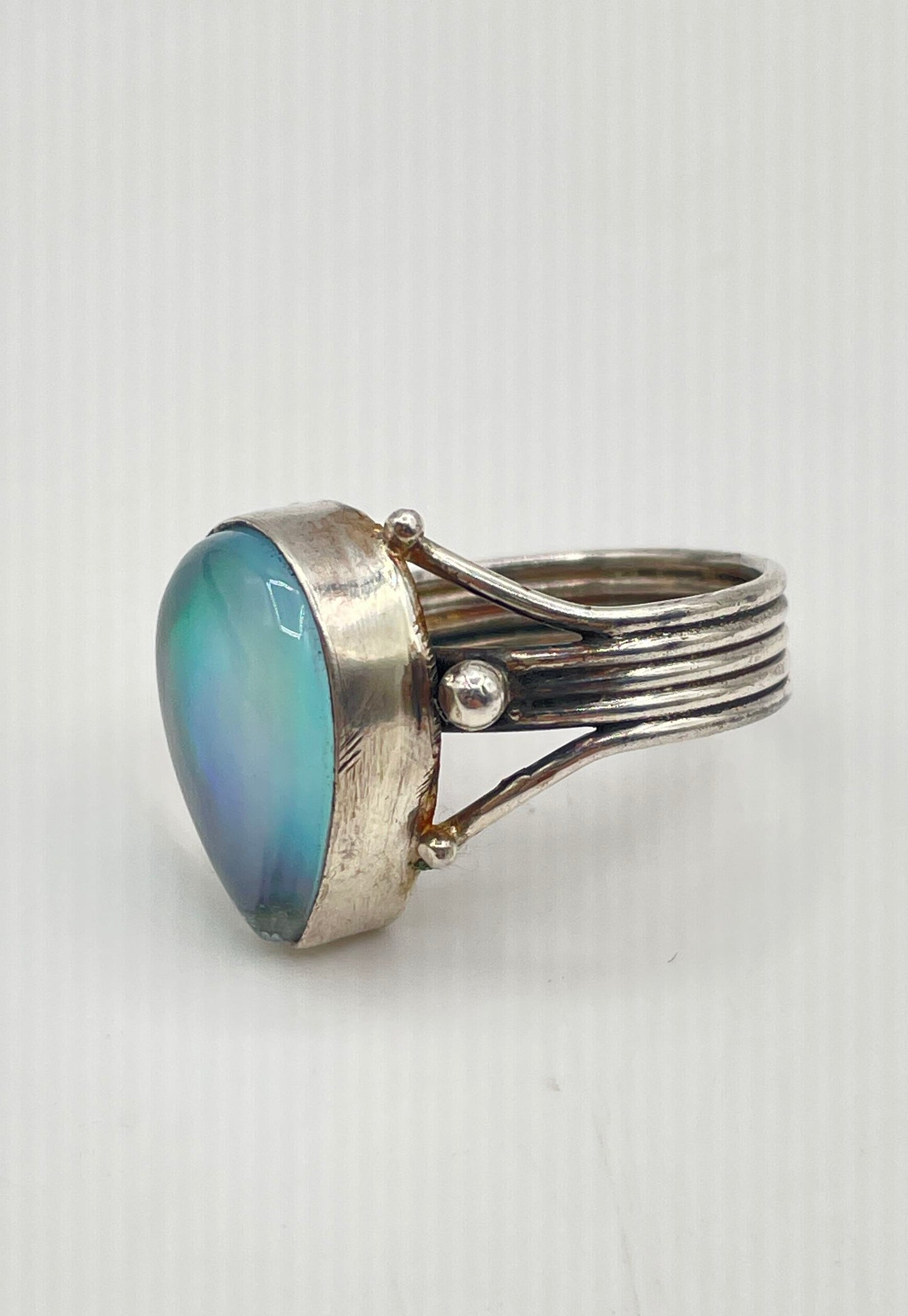 Aurora Opal Silver Tone Multi-Wire Band Ring 6.8g *NPM*