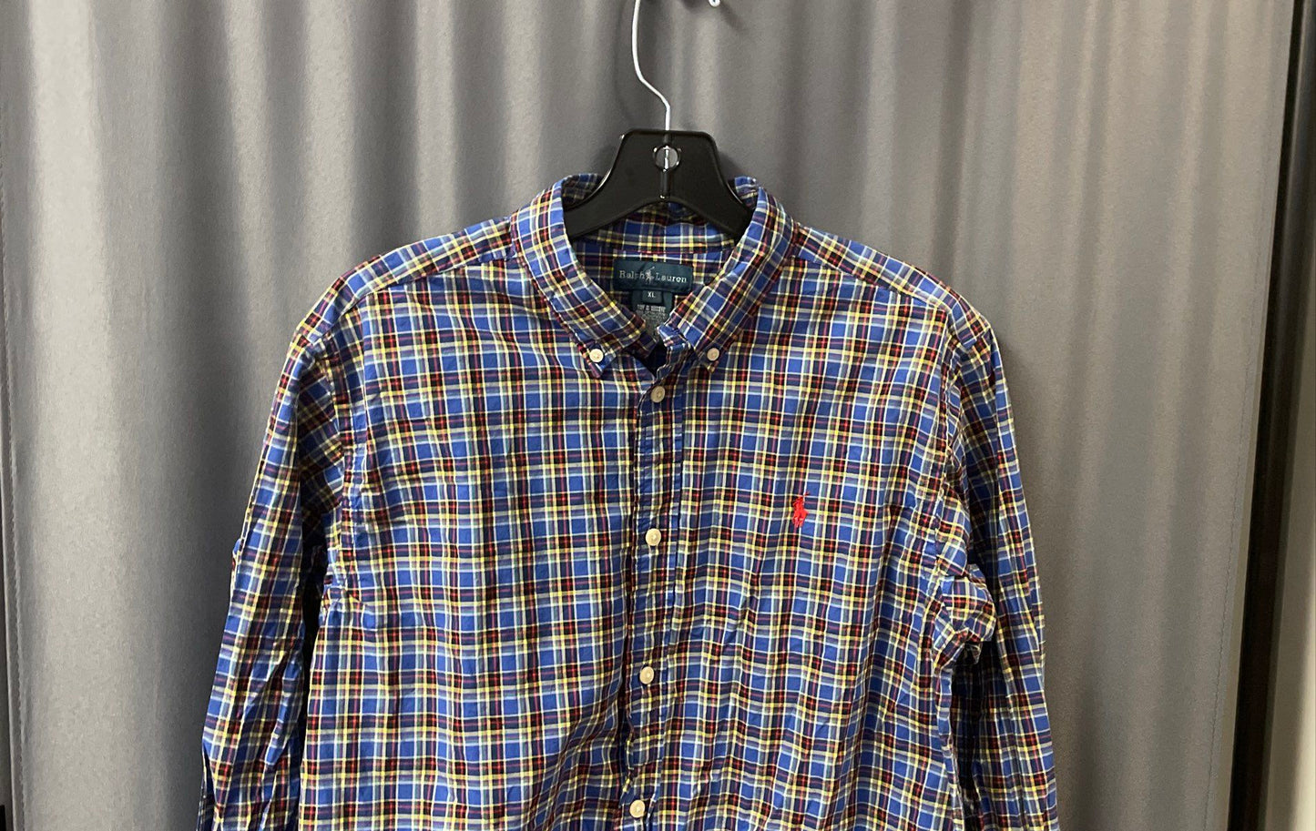 Ralph Lauren Men's Blue Yellow Plaid Long Sleeve Button Down Shirt Size XL