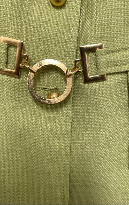 Tahari Women's Lime Green Short Sleeve Belted Utility Blazer Gold Buttons Sz 4P