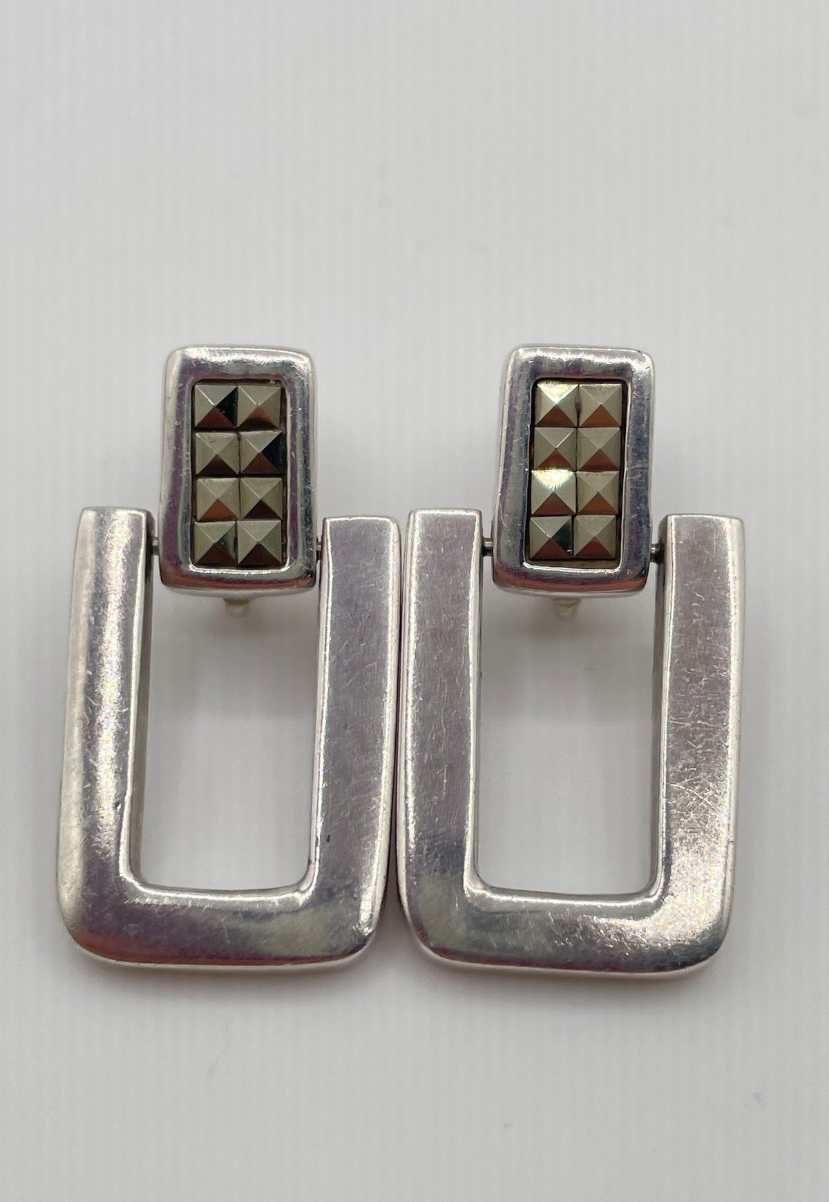 Coldwater Creek 925 Sterling Silver Marcasite Clip-On Dangle Earrings 9.5g