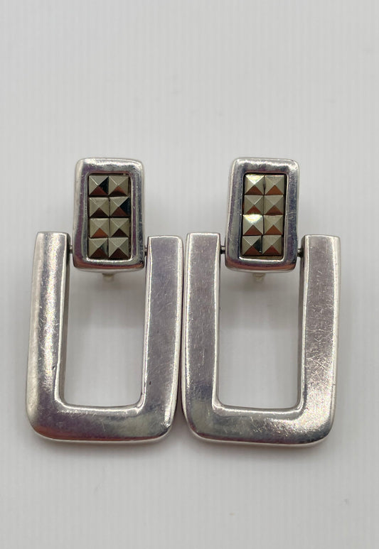 Coldwater Creek 925 Sterling Silver Marcasite Clip-On Dangle Earrings 9.5g