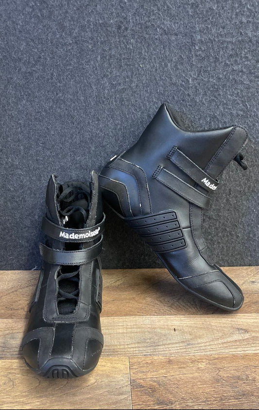 Mademoiselle Vail Black Leather Driving Mid Top Boots Womens Size 8