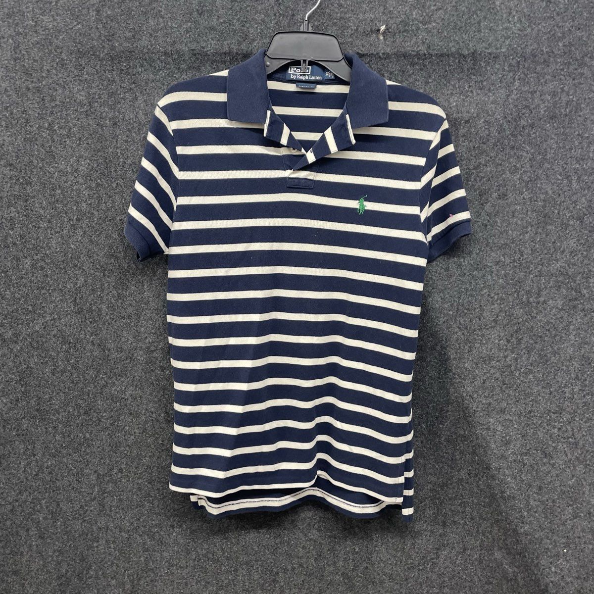 Polo Ralph Lauren Men's Navy White Striped Custom Fit Polo Shirt Sz M Green Pony