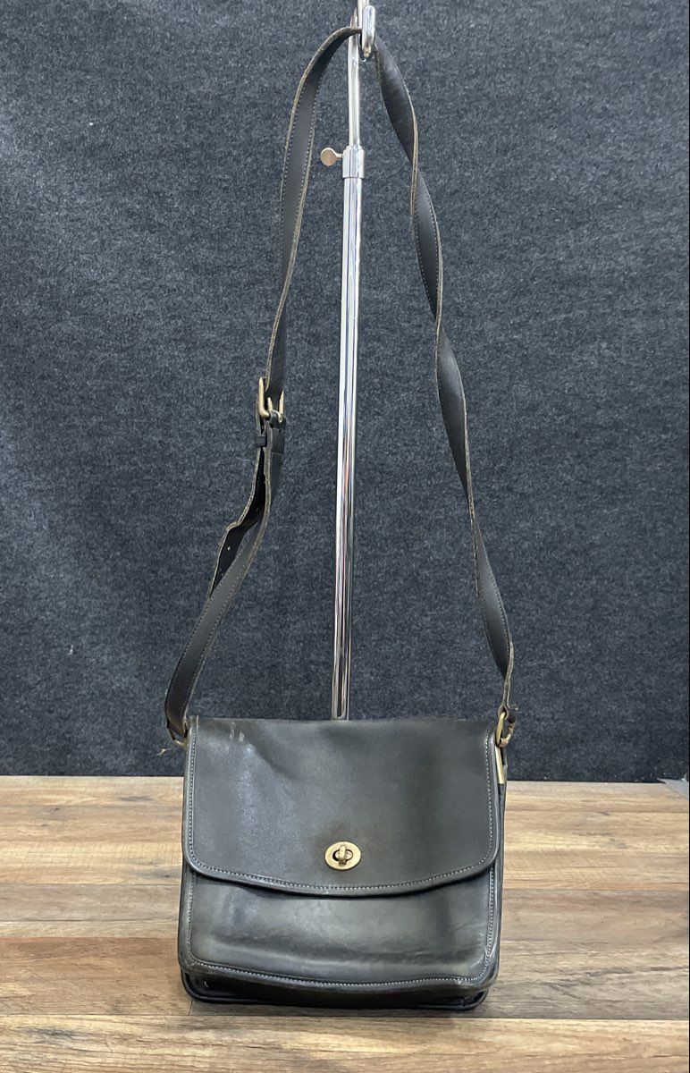 Vintage Laura U.S.A. Black Leather Crossbody Bag Solid Brass Hardware