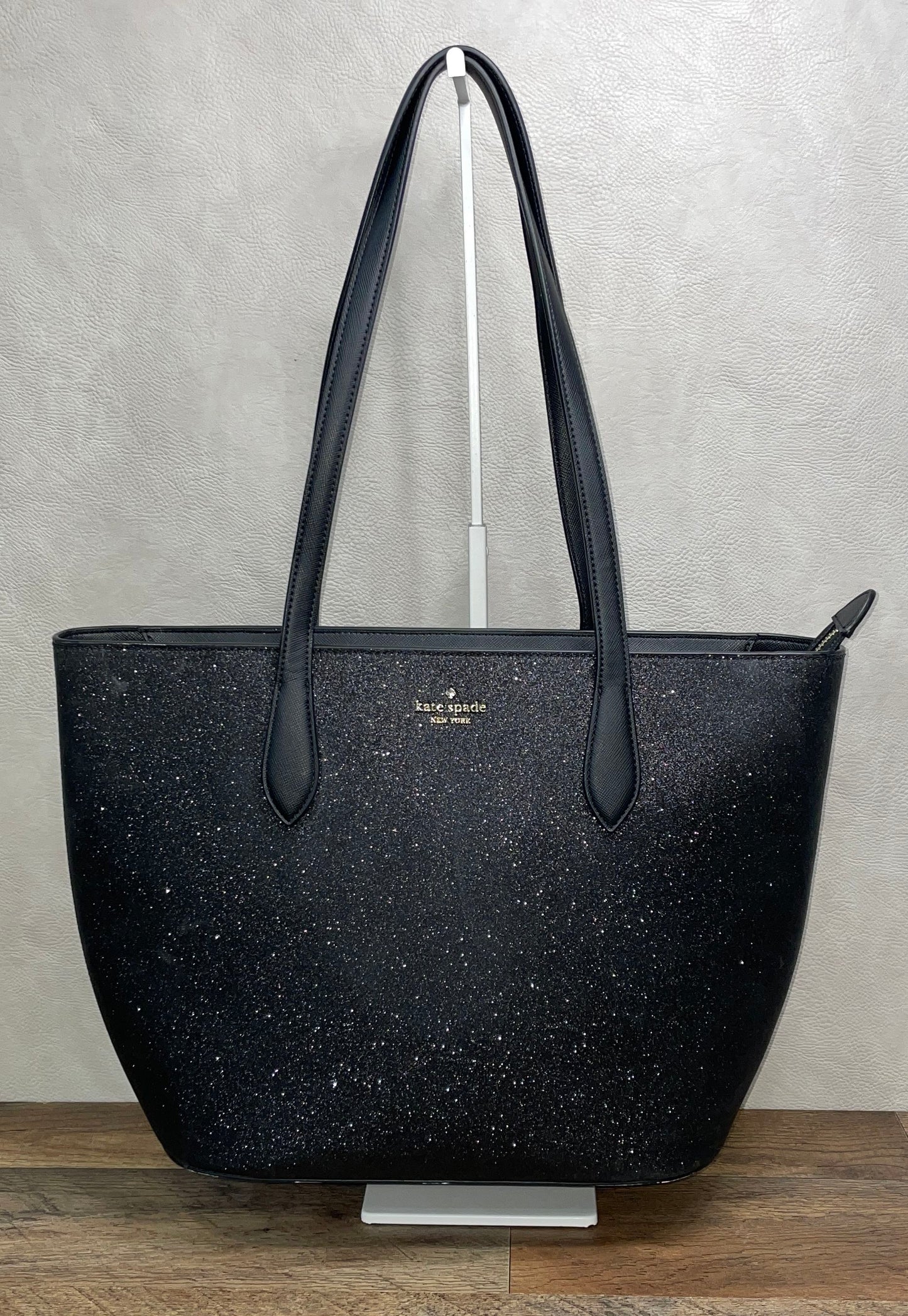 Kate Spade New York Black Glitter Glimmer Large Top Zip Tote Shoulder Bag