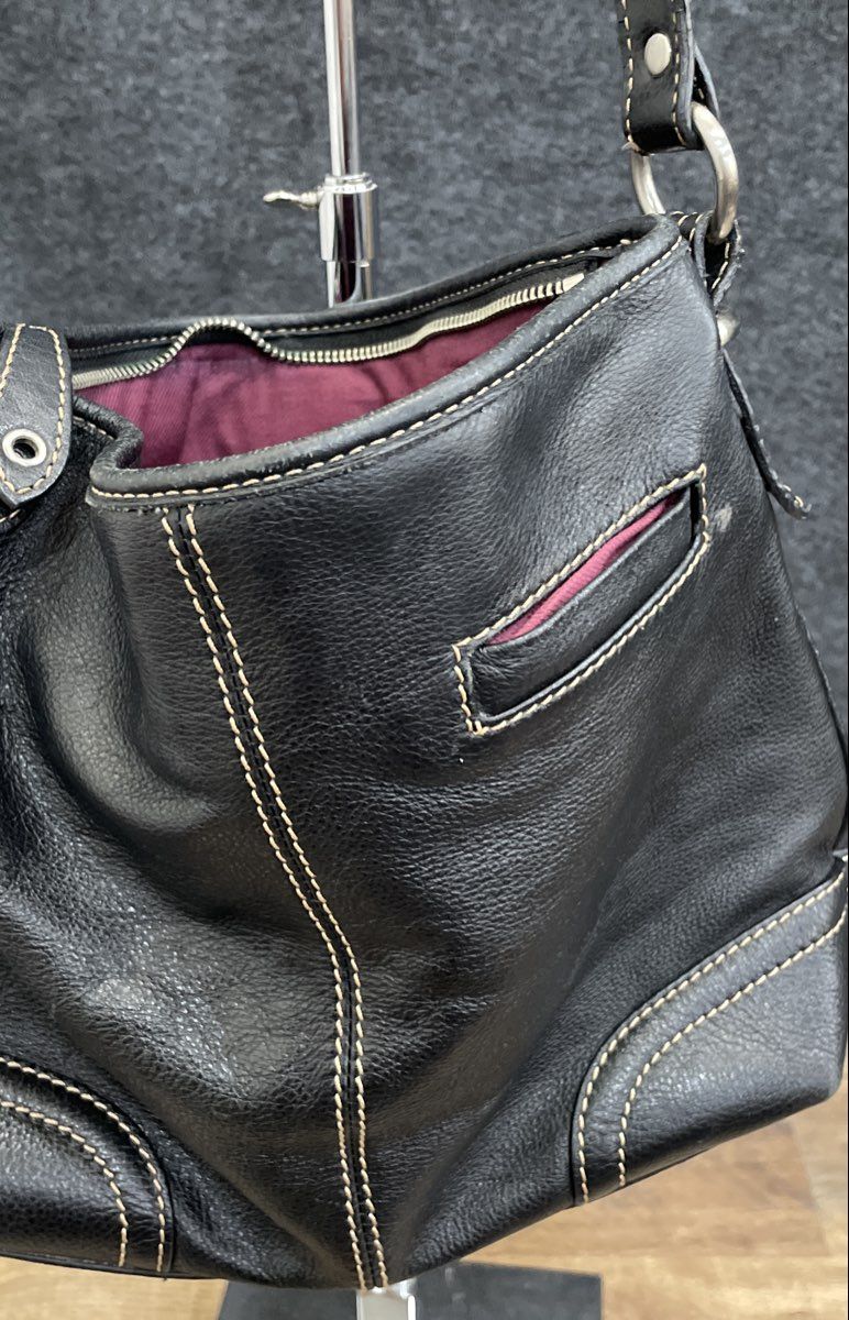 The Sak Black Leather Hobo Shoulder Bag Contrast Stitch Silver Hardware