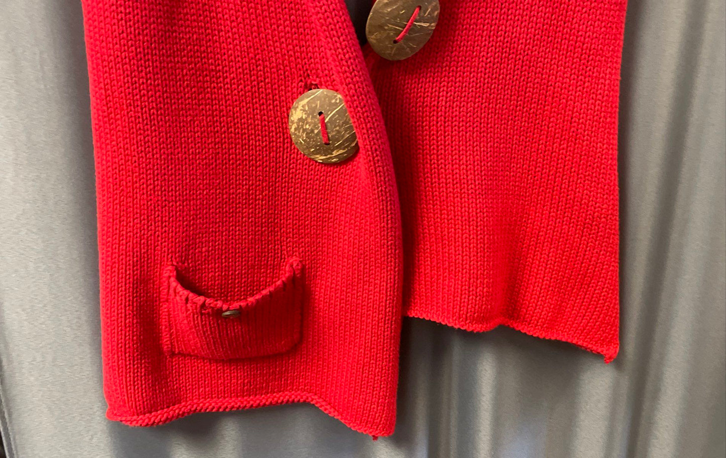 Katie Todd Women's Red 100% Cotton Chunky Knit Cardigan Scarf Large Buttons OS