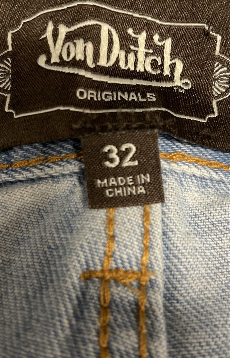 Von Dutch Originals Embroidered Logo Light Wash Denim Jean Shorts Sz 32