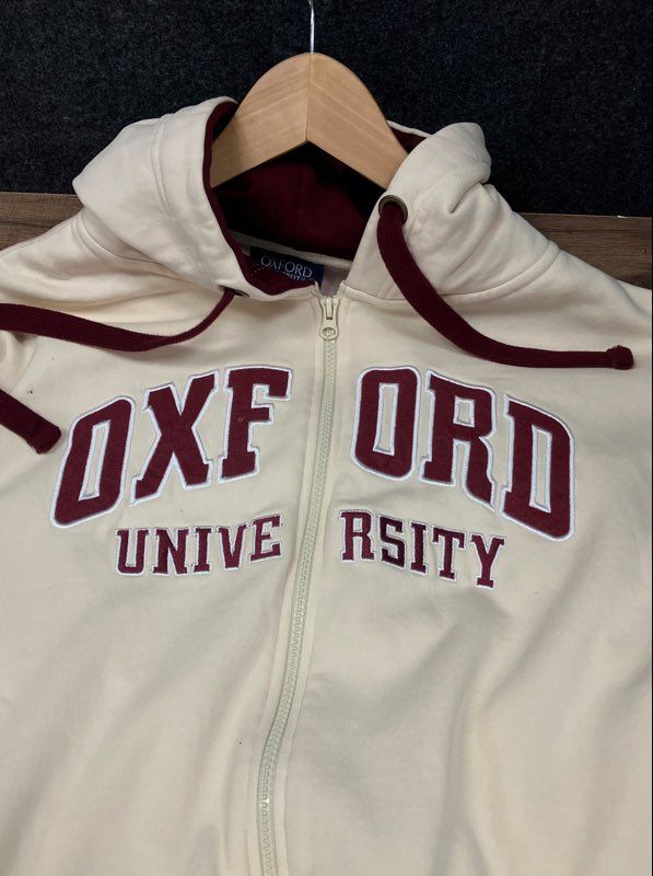 Official Oxford University Men's Cream Full Zip Fleece Hoodie Maroon Sz XL