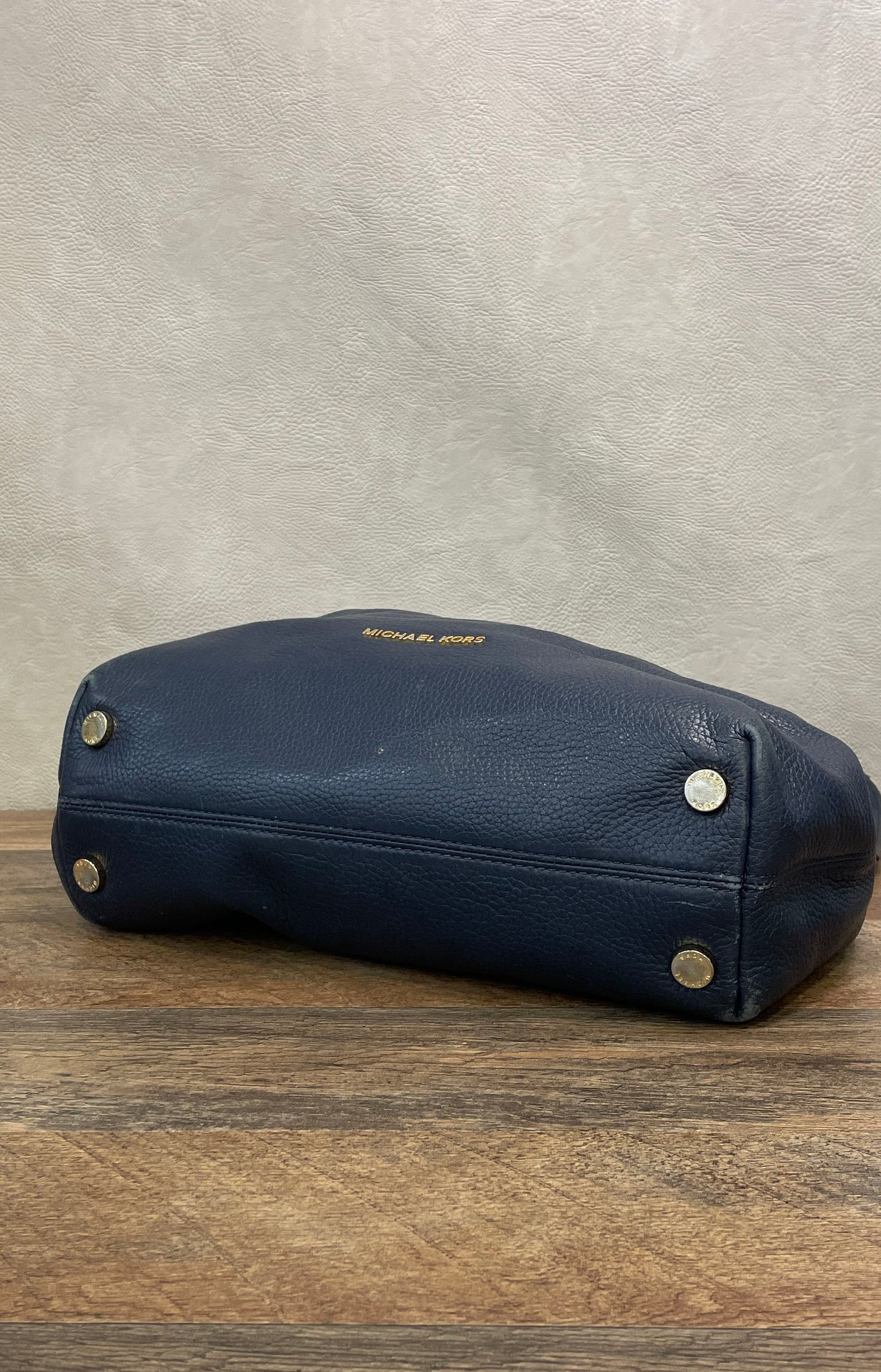 Michael Kors Navy Blue Pebbled Leather Chain Hobo Shoulder Bag Gold Hardware
