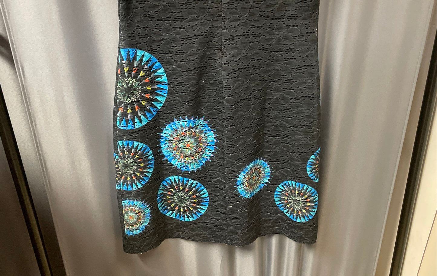Desigual Women's Black Lace Graphic Mandala Circle Shift Dress Sz 38