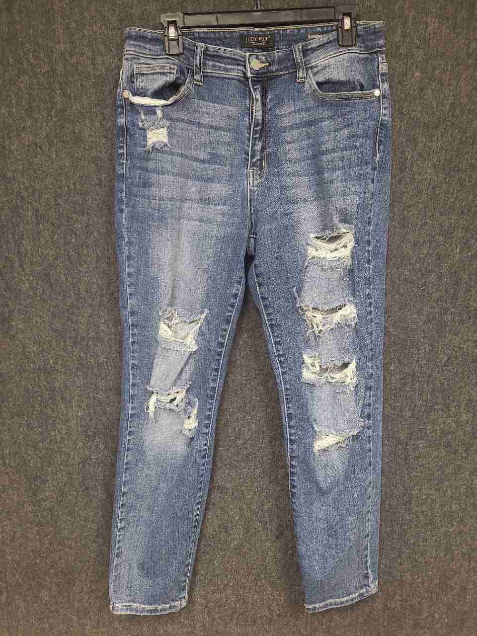 Judy Blue Women's Boyfriend Fit Distressed Ripped Blue Jeans Sz 11/30