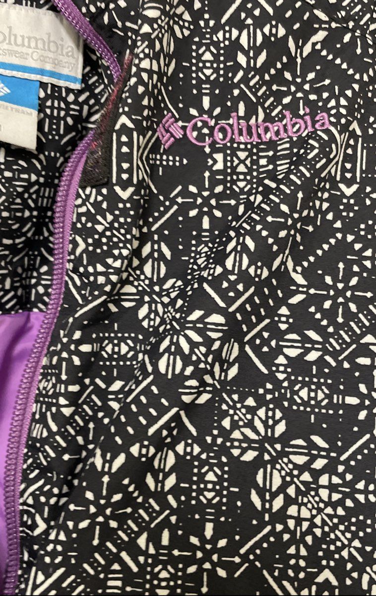 Columbia Girls Black White Geometric Hooded Puffer Jacket Sz M