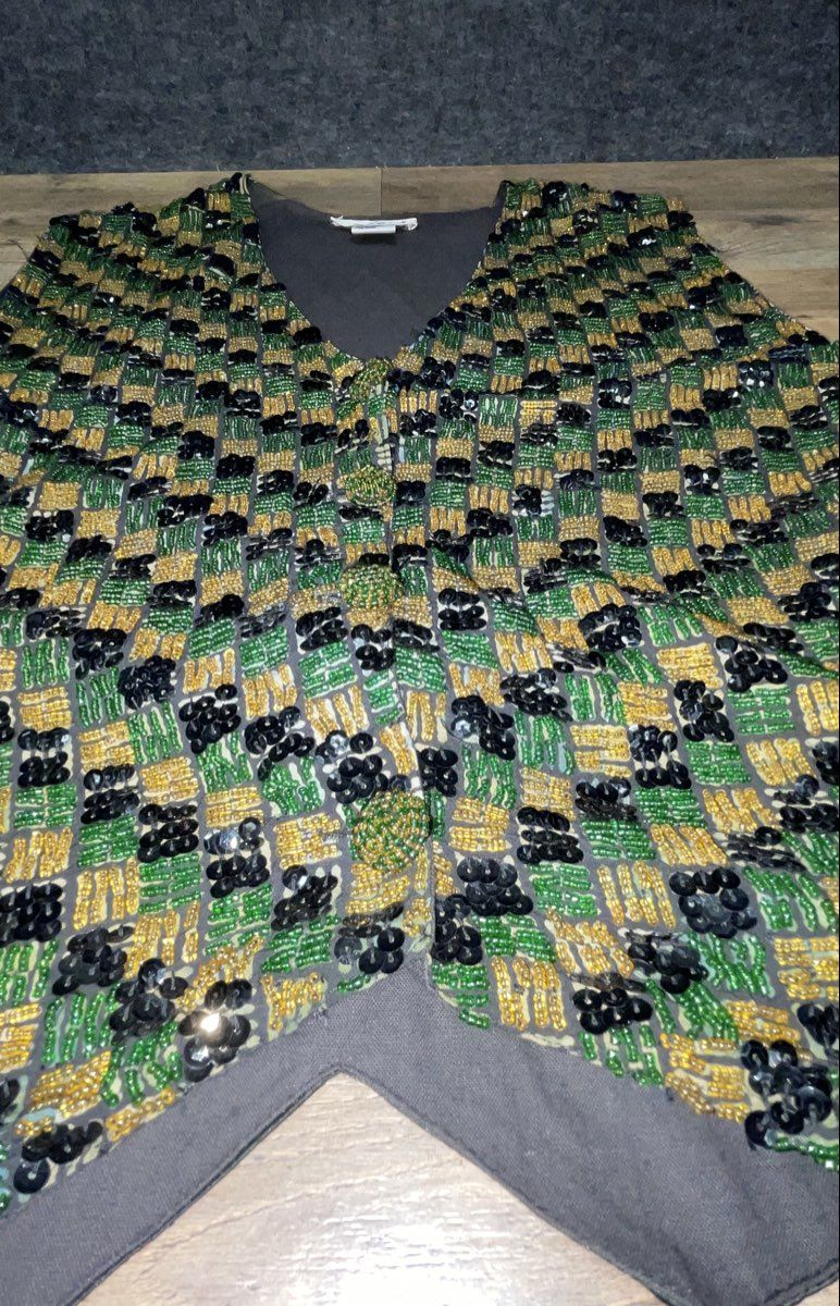 Effeci Women's Vintage 90s Beaded Sequined Checkerboard Evening Vest Sz M
