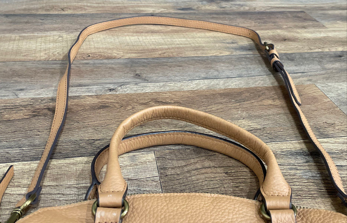 American Leather Co Tan Pebbled Leather Dome Satchel Crossbody Bag Brass