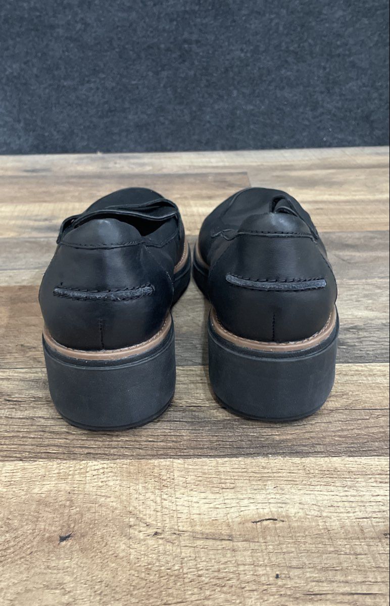Clarks Sharon Dolly Black Leather Platform Loafers Women's Size 9.5