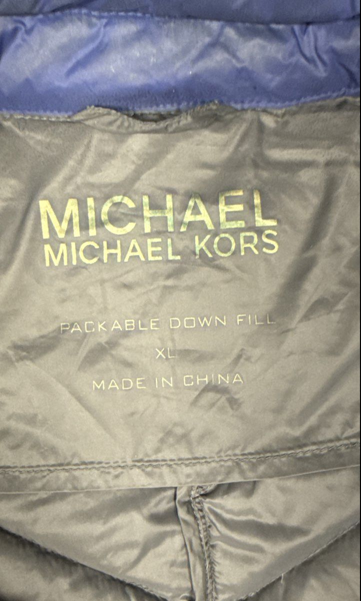 Michael Kors Women's Blue Packable Down Chevron Quilted Puffer Jacket Sz XL