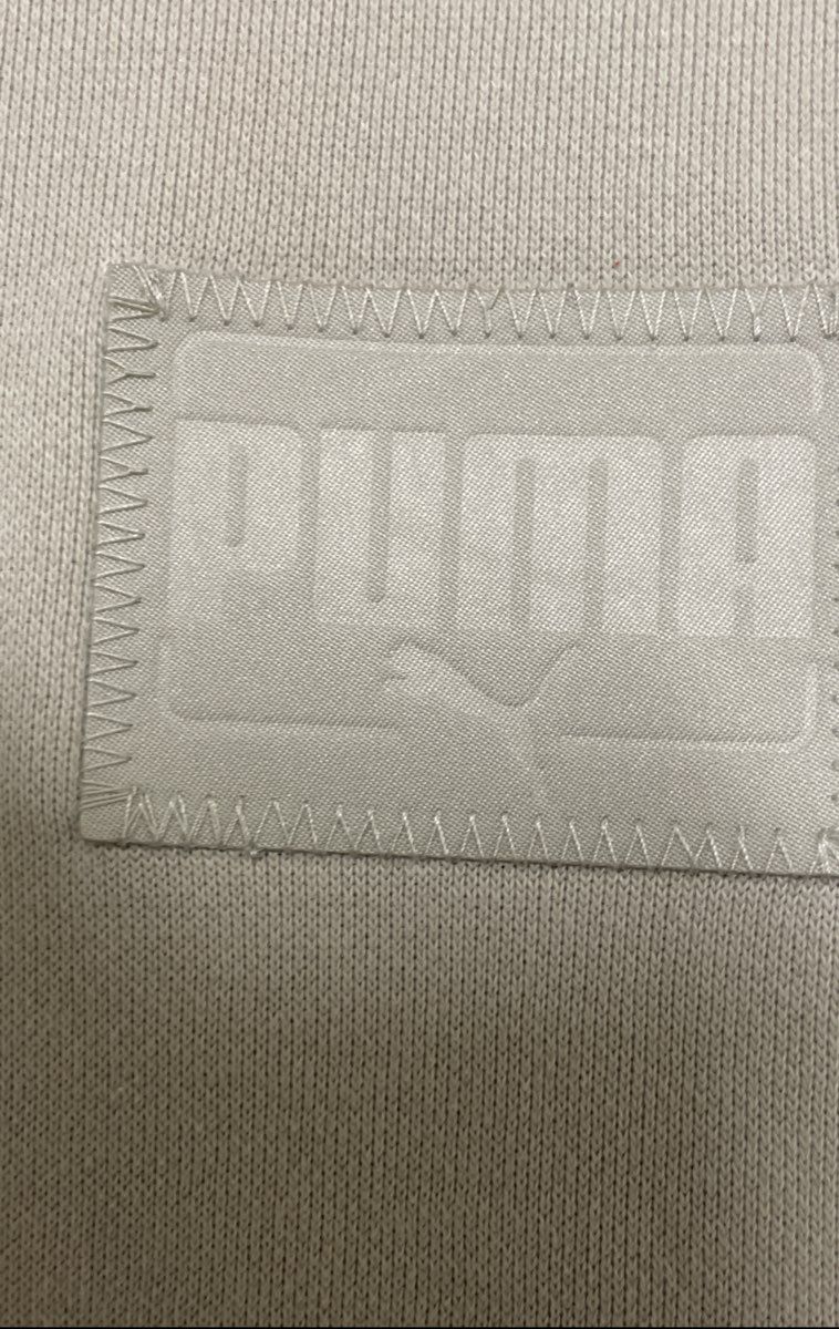 PUMA Men's Fleece Hoodie Beige Cream Tonal Logo Patch Front Pocket Sz XXL