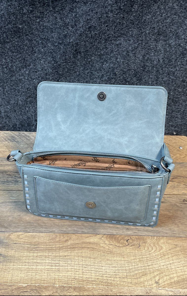 Wrangler Blue Geometric Southwestern Crossbody Shoulder Bag Pewter Hardware