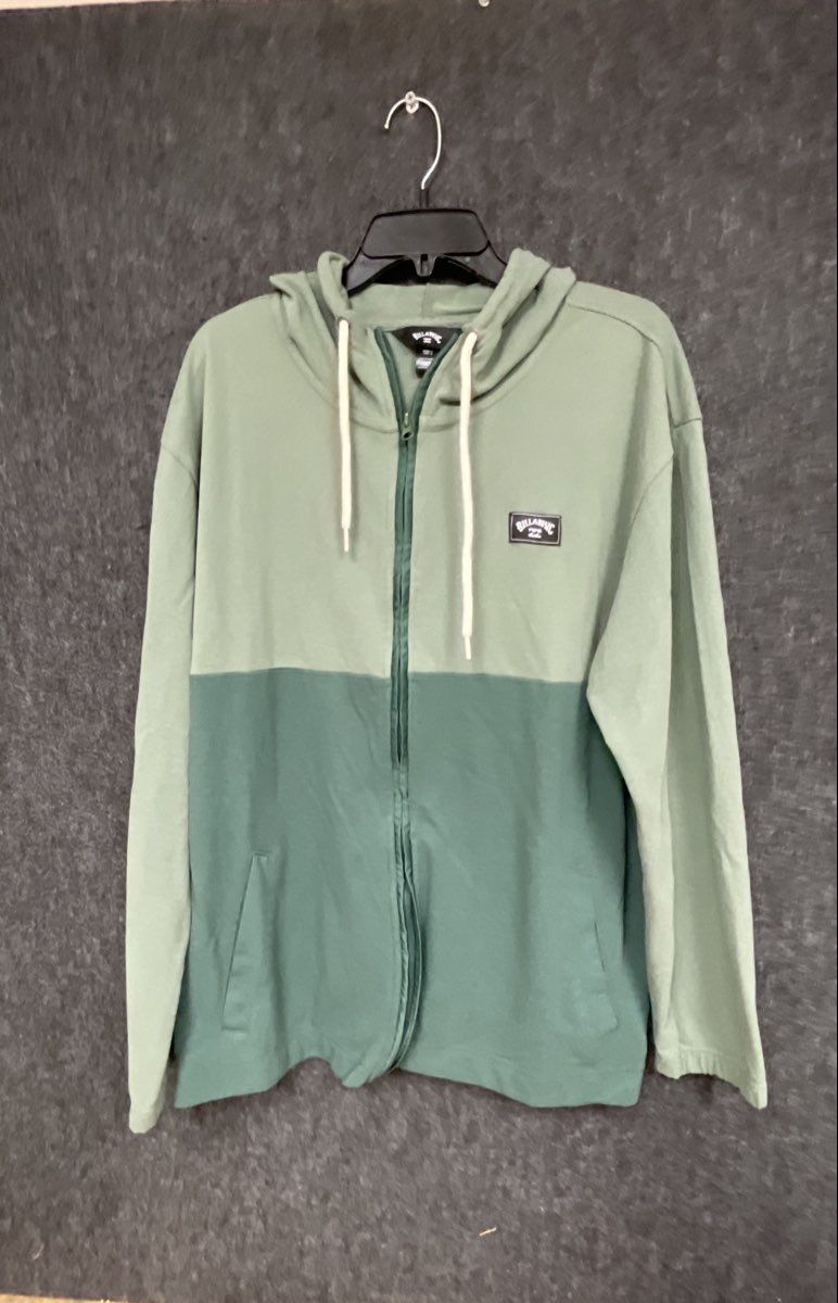 Billabong Men's Green Two-Tone Textured Knit Full Zip Hoodie Jacket Size Large