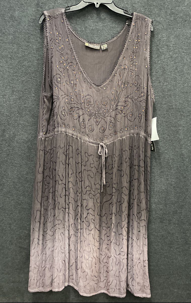 Raya Sun Women's Purple Ombre Embroidered Crinkle Cotton Rayon Dress Sz 3X NWT