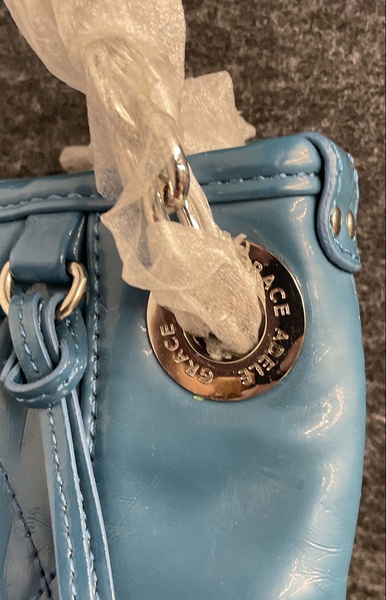 Grace Adele Blue 2010s Quilted Patent Shoulder Bag Tote NWT with Pouch Set