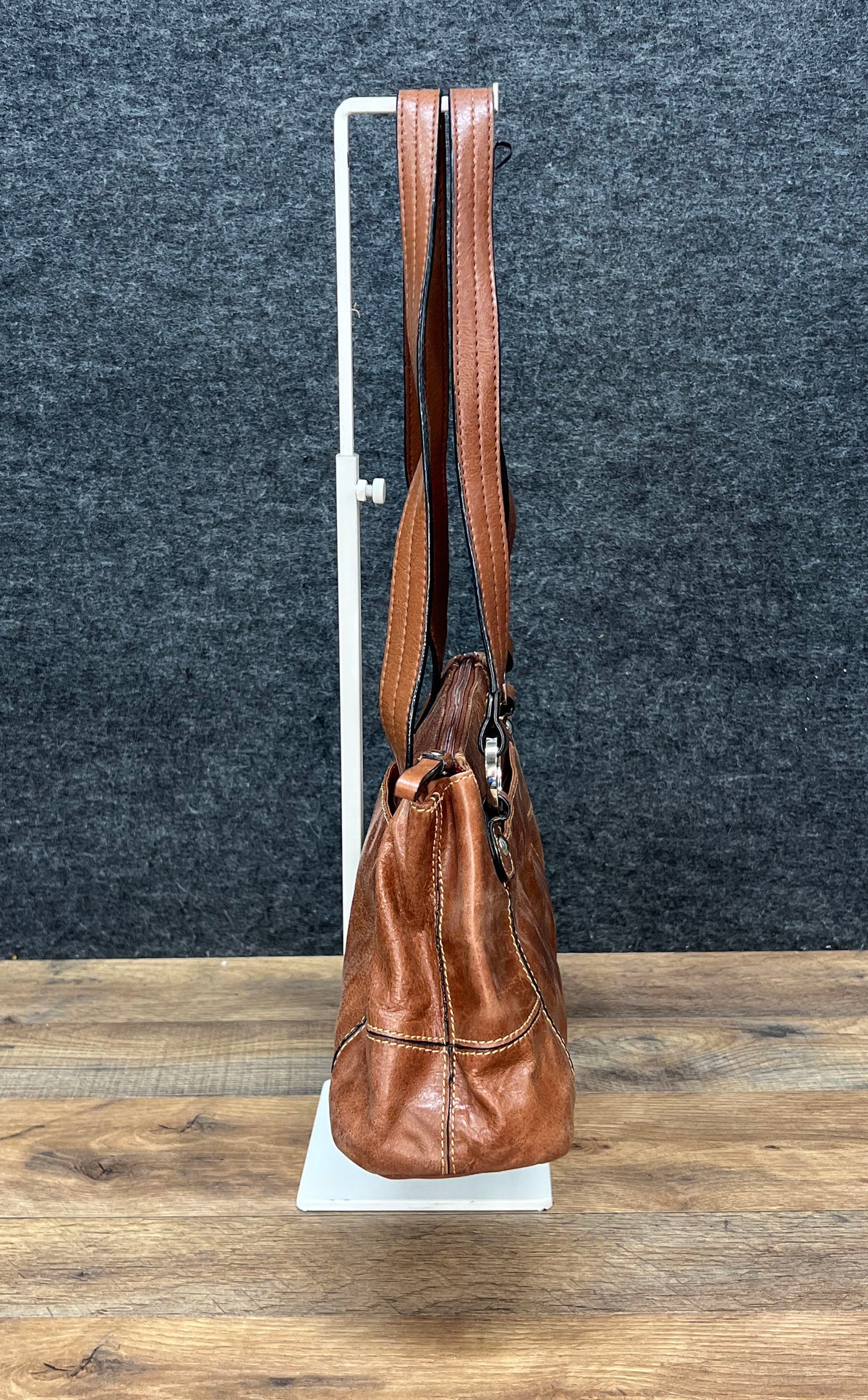 Giani Bernini Brown Leather Shoulder Bag Purse Silver Hardware Card Wallet