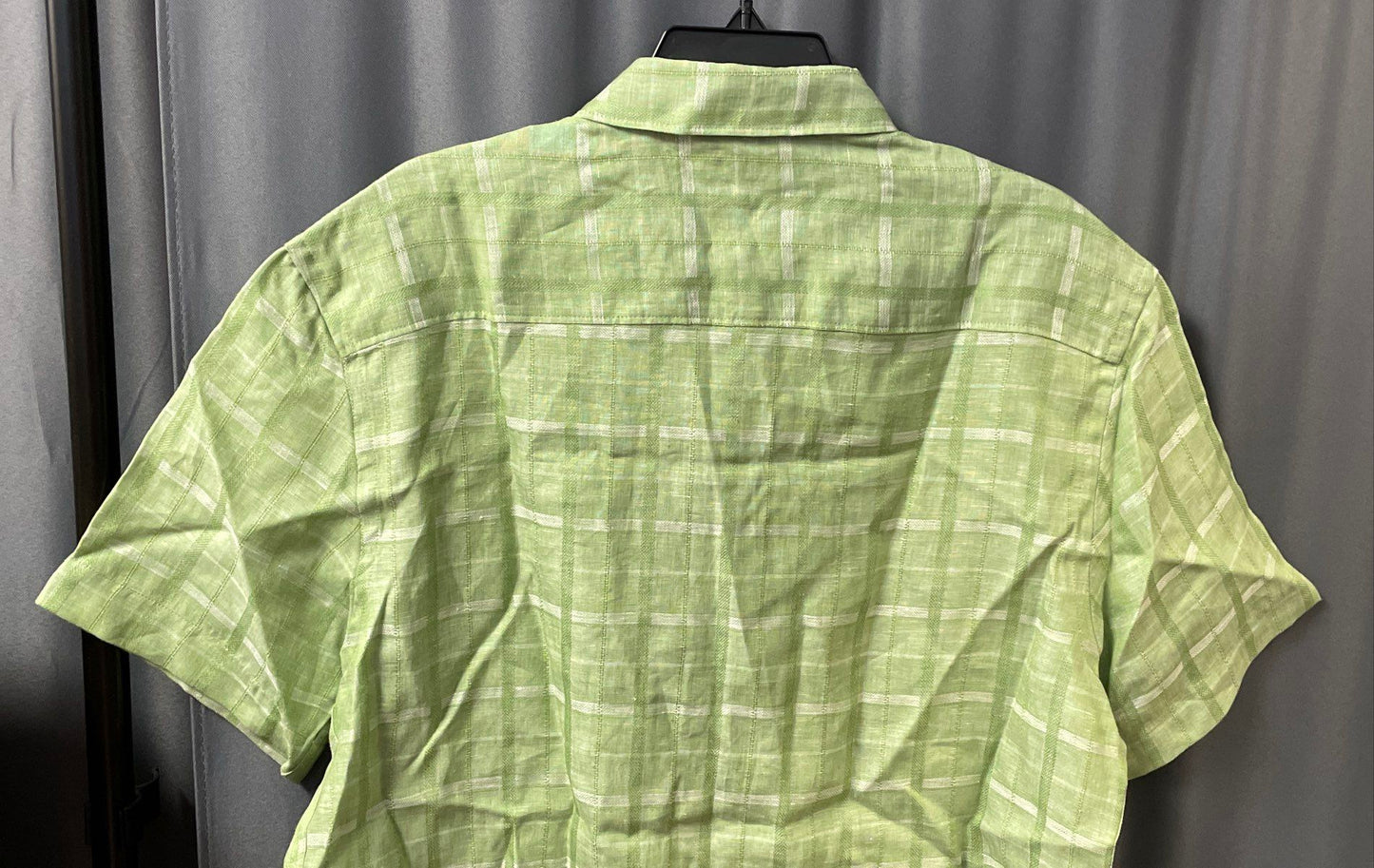 Perry Ellis Men's Green Principles Tendril Plaid Linen Blend Shirt NWT L