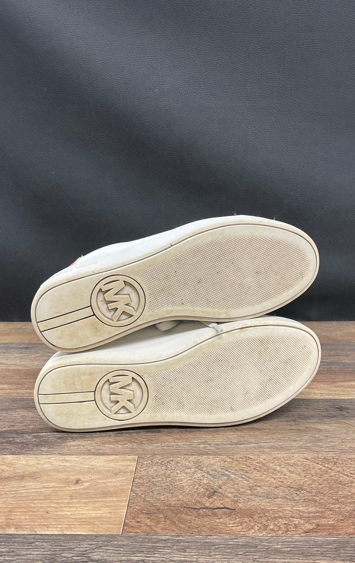 Michael Kors Irving Lace Up White Red Monogram Logo Platform Sneakers Size 7.5