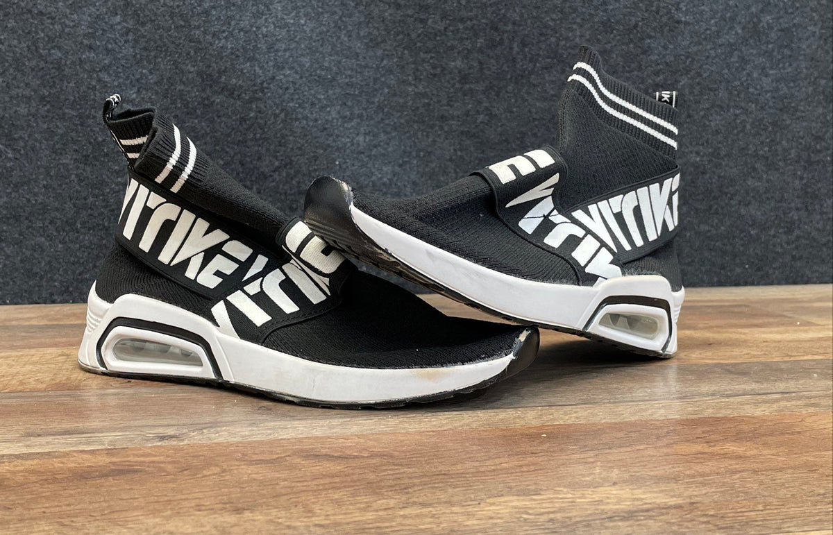 Vitike Black White Knit Elastic Strap Sock Sneaker High Top Size 36