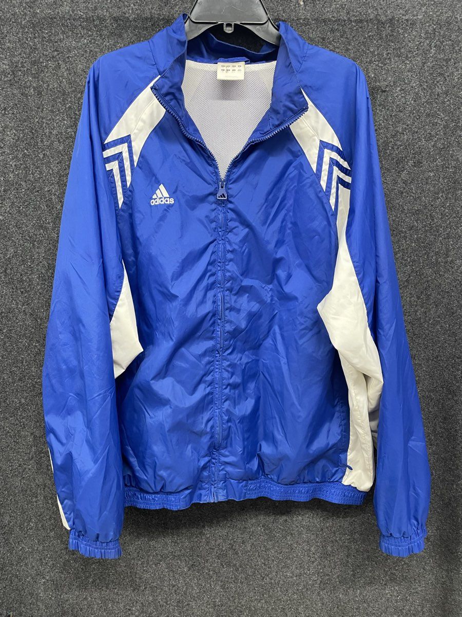 Vintage Y2K Adidas Men's Royal Blue White Full Zip Windbreaker Jacket Sz XL