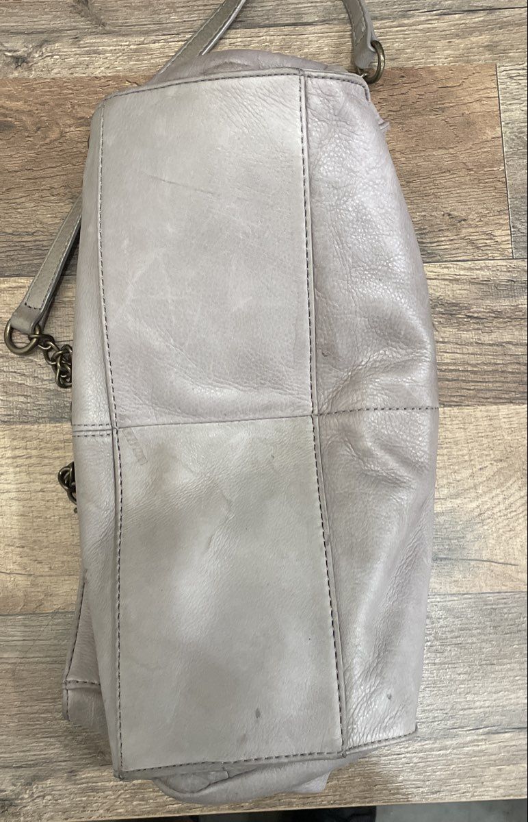 American Leather Co Gray Leather Shoulder Bag Tote Chain Strap Multi-Pocket
