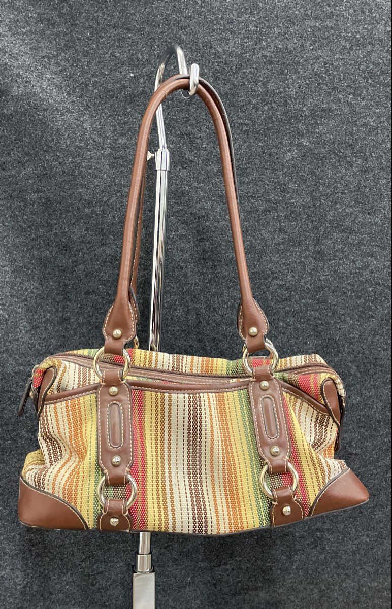 Etienne Aigner Multi-Color Woven Fabric Brown Leather Trim Shoulder Bag
