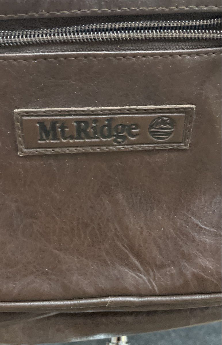 Mt. Ridge Brown Leather Drawstring Backpack Front Zip Pocket Large
